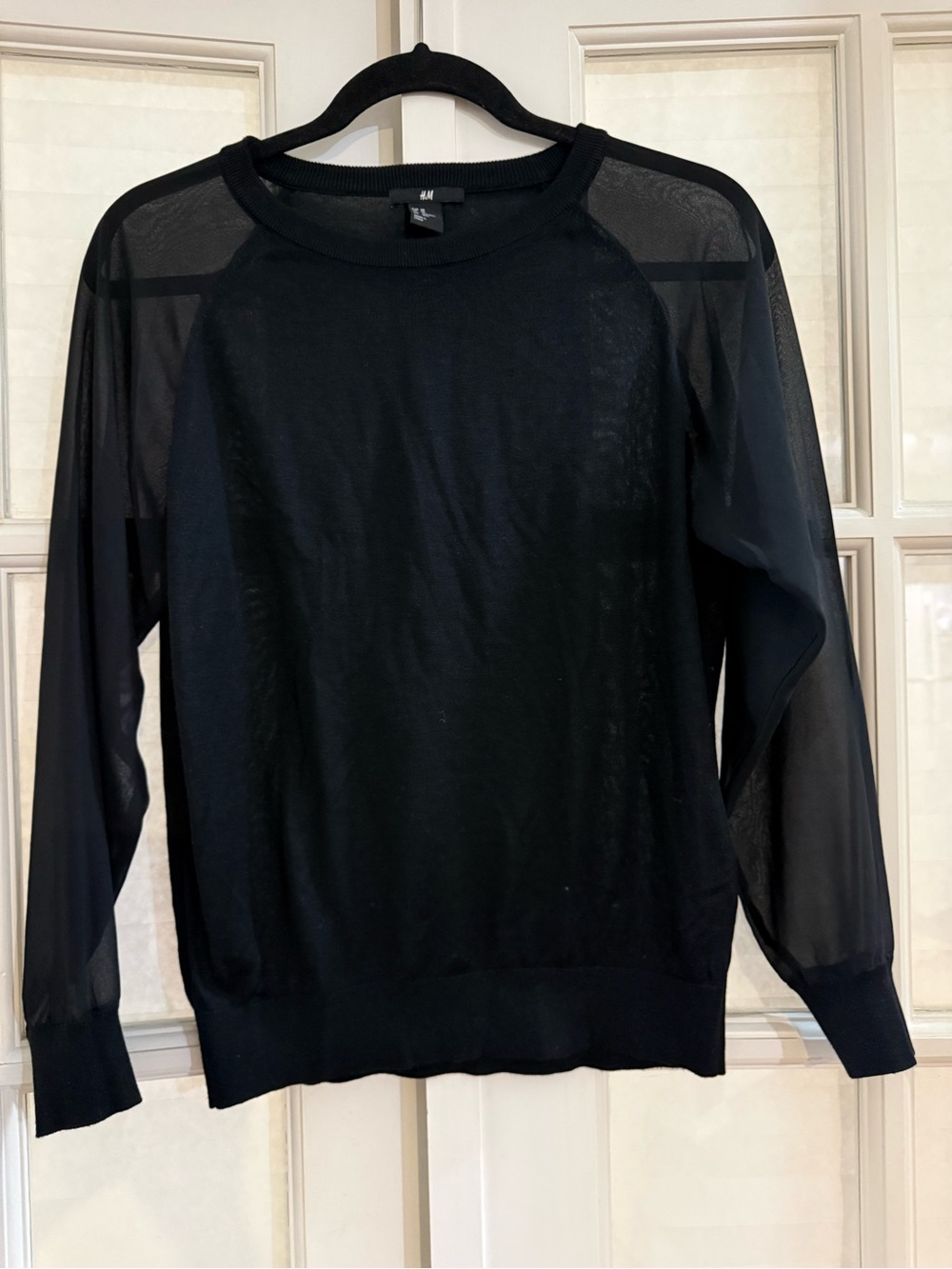H&M Black Sheer-Sleeve Crewneck Sweater